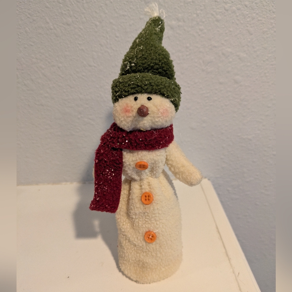 Festive Snowman Decoration with Green Hat and Red Scarf